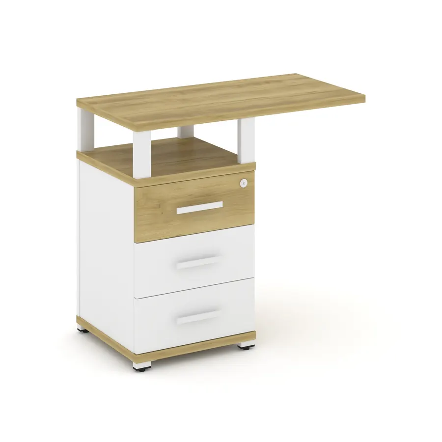 Концепт Тумба приставная узкая 3 ящ. со свесом. с надставкой широкой CN.TUS-002 W Дуб Винченцо/Белый