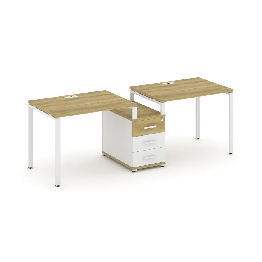 Концепт Рабочая станция 2 места с 1 опорной тумбой CN.ORS-301 W Дуб Винченцо/Белый Бриллиант/Металл