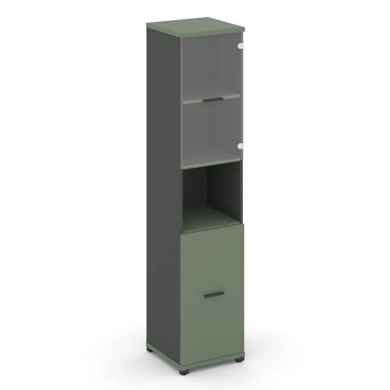 Концепт Шкаф 1 узкая секция, 5 ниш CN.STU.E-513 SP W Дуб Винченцо/Белый Бриллиант/Металл Белый/Прозр