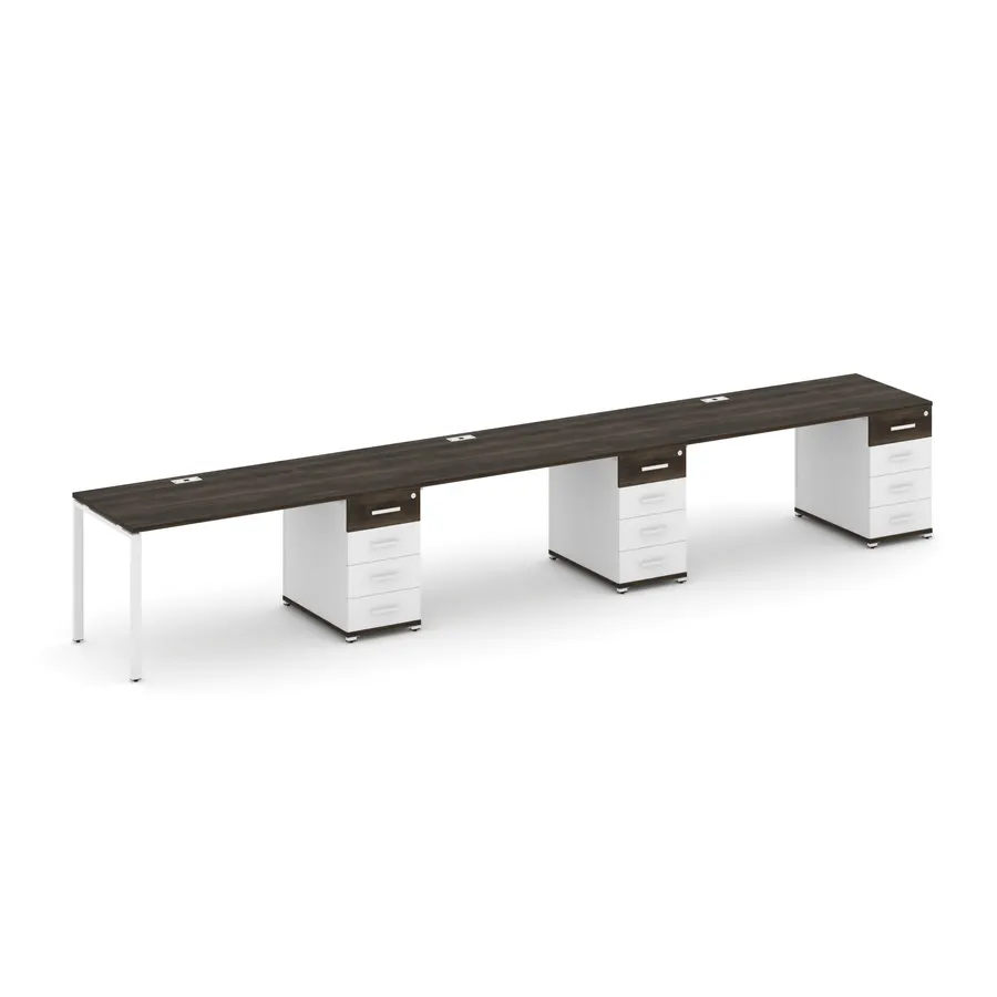 Концепт Рабочая станция 3 места с 3 опорными тумбами CN.ORS-442 W Дуб Винченцо/Белый Бриллиант/Метал